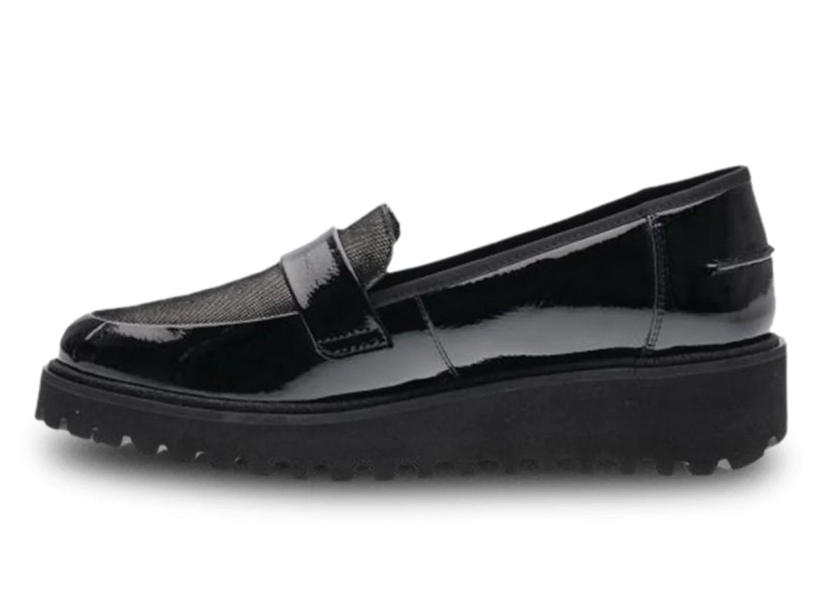 Footwear Ara | Ara - 54352 Black Patent Wedge Loafer