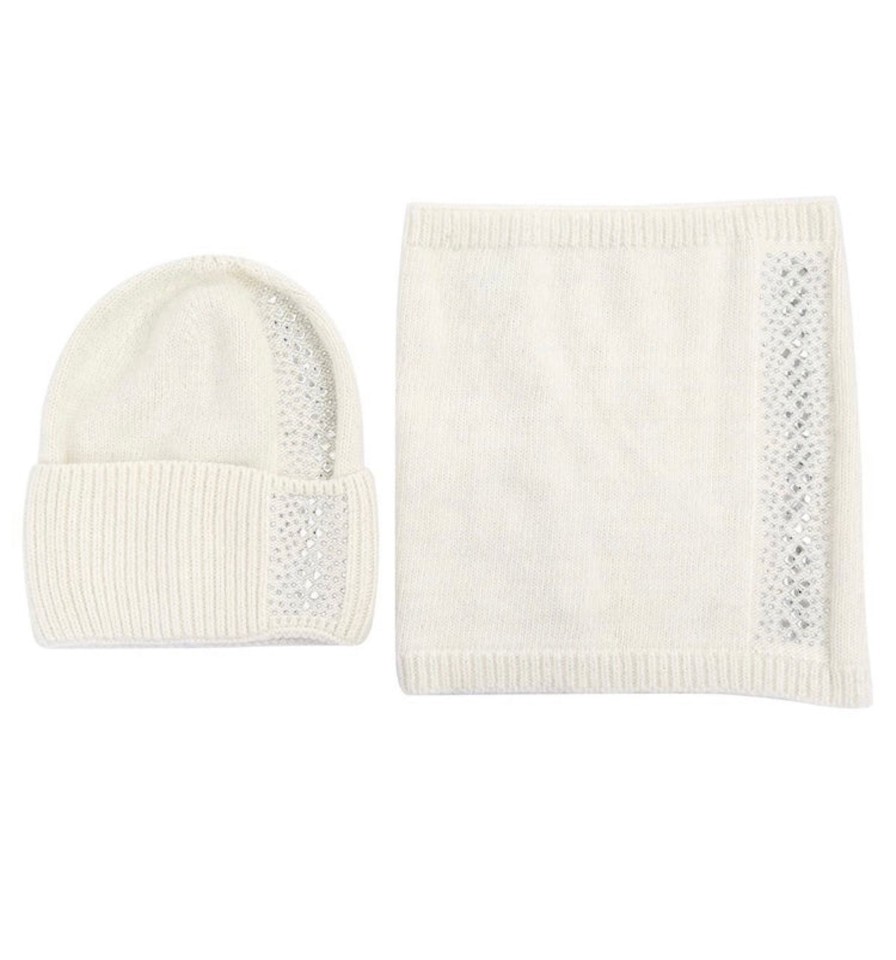 Accessories Rachel's | Rachels - Cream Angora Wool Hat & Snood Set