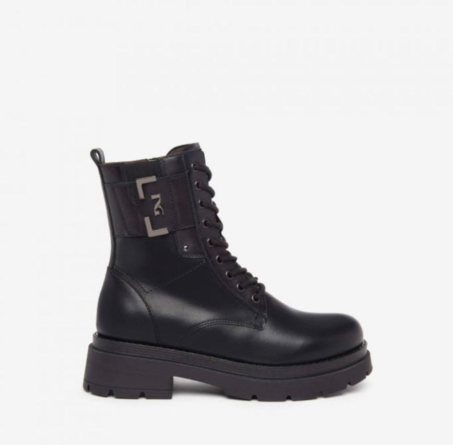 Footwear NeroGiardini Ankle Boots | Nerogiardini - I309151D Black Leather Biker Boot