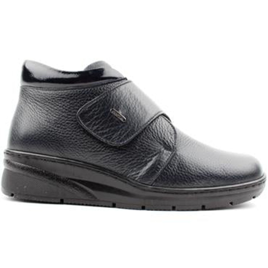 Footwear Softmode Waterproof Shoes & Boots | Softmode- Black Leather Velcro Boot [Extra Wide Fit]