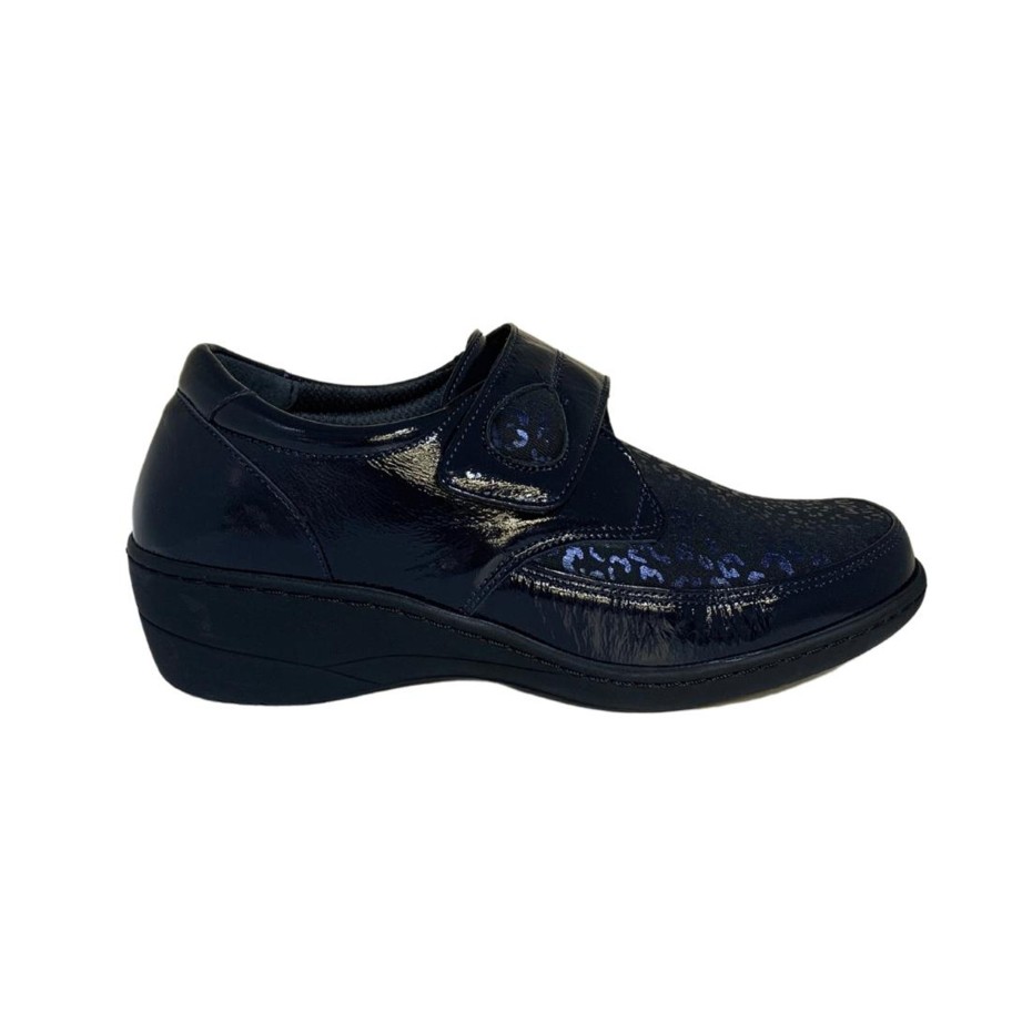 Footwear Softmode | Softmode- Navy Patent Stretch Velcro [Extra Wide Fit]