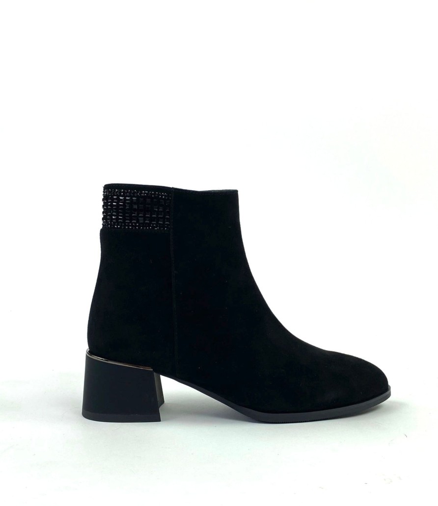 Footwear Loretta Vitale Ankle Boots | Loretta Vitale - M568 Black Suede Jewel Heel