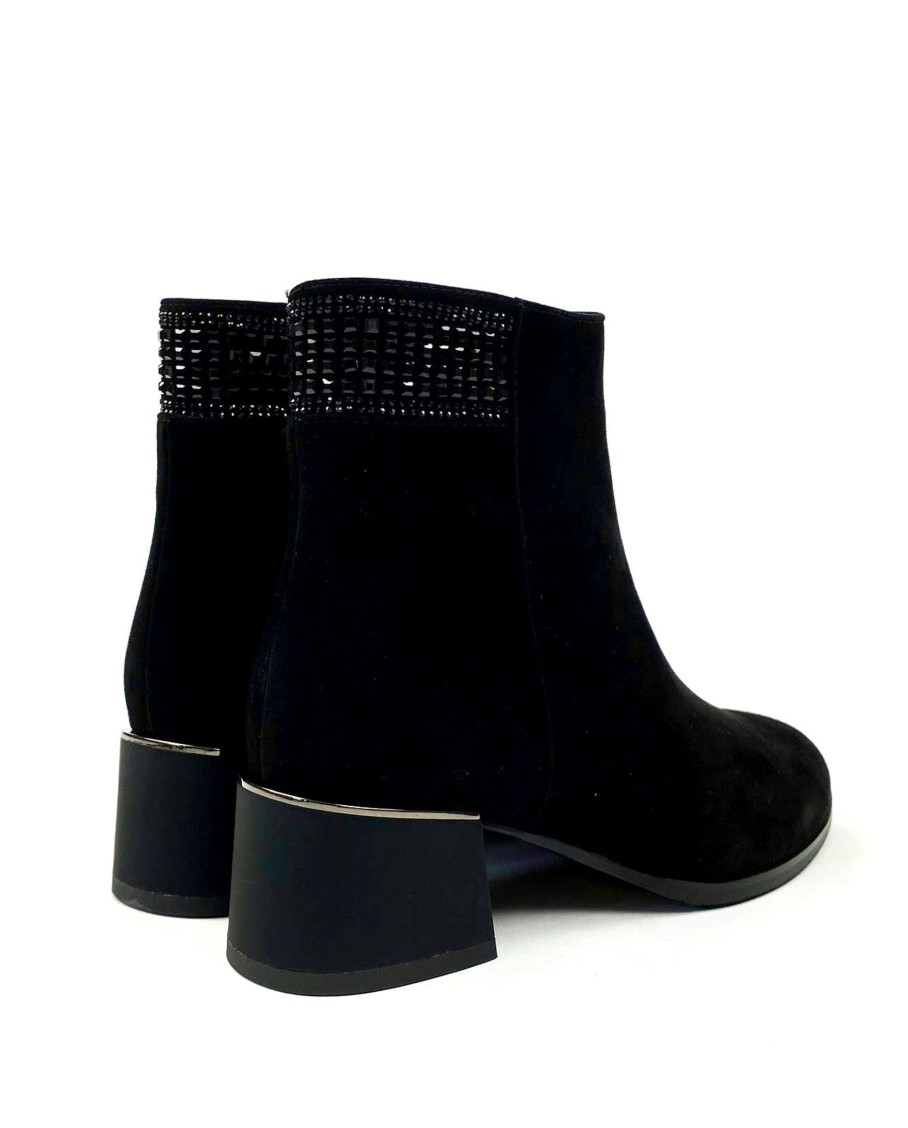 Footwear Loretta Vitale Ankle Boots | Loretta Vitale - M568 Black Suede Jewel Heel