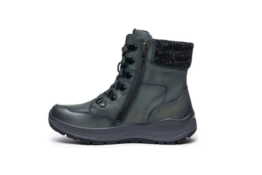 Footwear G Comfort Waterproof Shoes & Boots | G Comfort - R-5584 Green Leather Waterproof Walking Boot