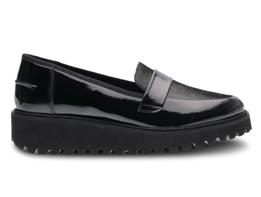 Footwear Ara | Ara - 54352 Black Patent Wedge Loafer