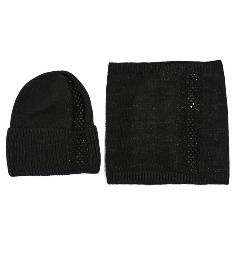 Accessories Rachel's | Rachels - Black Angora Wool Hat & Snood Set