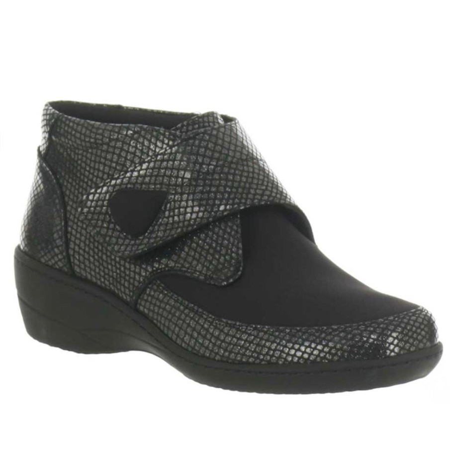 Footwear Softmode | Softmode - Black, Pewter Stretch Velcro Ankle Boot(Wide Fit)