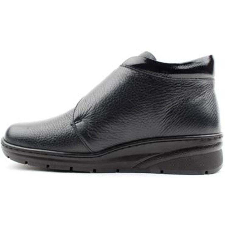 Footwear Softmode | Softmode- Black Leather Velcro Boot [Extra Wide Fit]