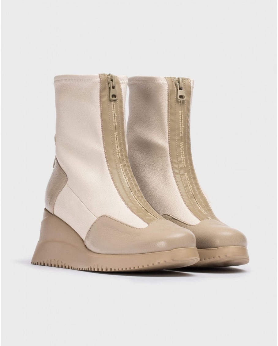 Footwear Wonders Ankle Boots | Wonders - G-6614 Taupe Cream Wedge