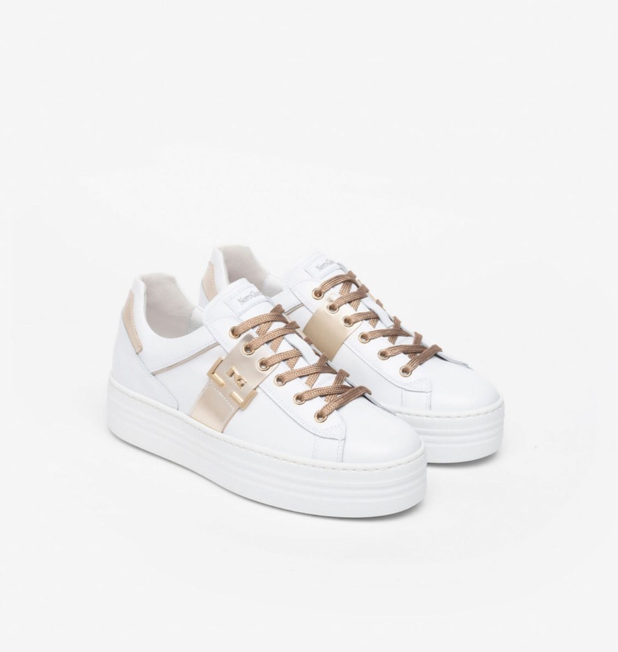 Footwear NeroGiardini | Nerogiardini - I308413D White And Gold Ng Trainer