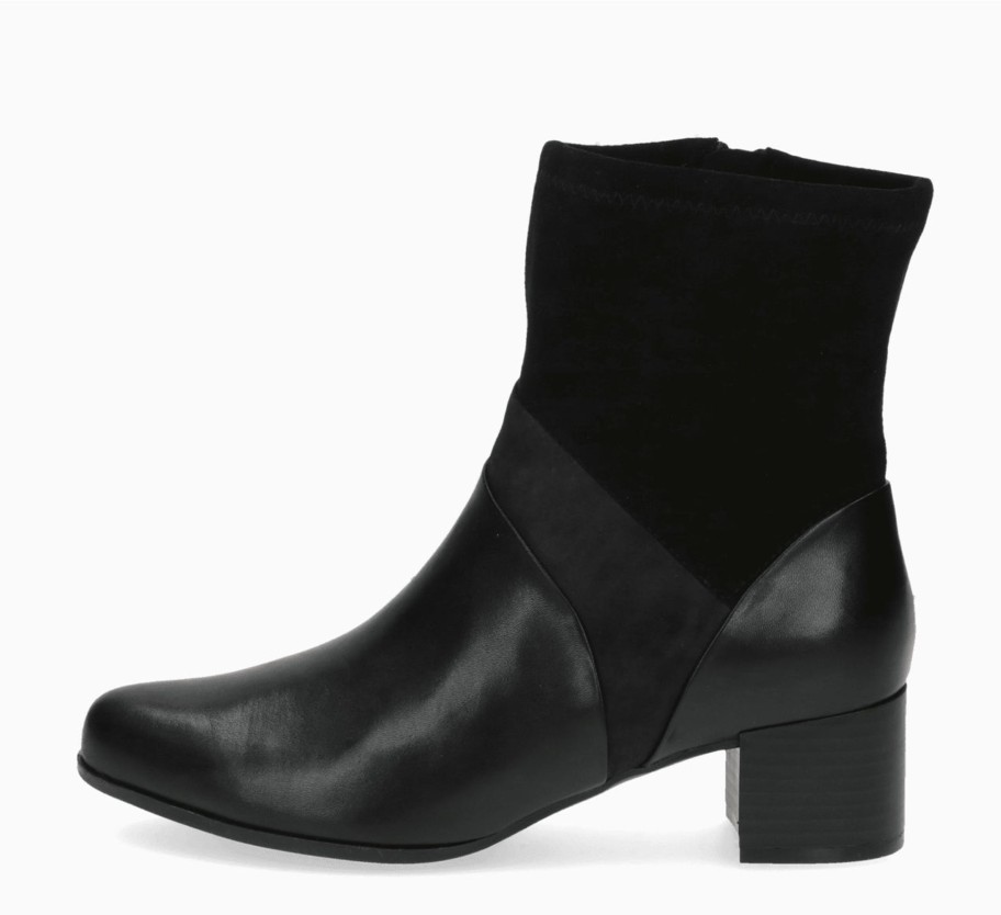 Footwear Caprice Ankle Boots | Caprice - 25319 Black Leather Boot With A Suede Trim