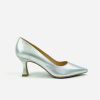 Footwear Lodi | Lodi - Jona Silver Leather Court With A Kitten Heel