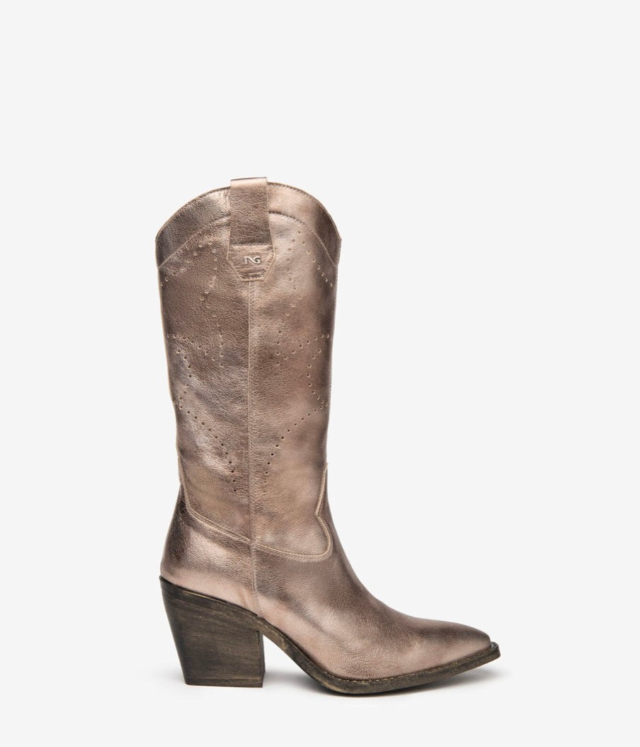 Footwear NeroGiardini Mid Calf Boots | Nerogiardini - E409795D Metallic Med Calf Cowboy Boot