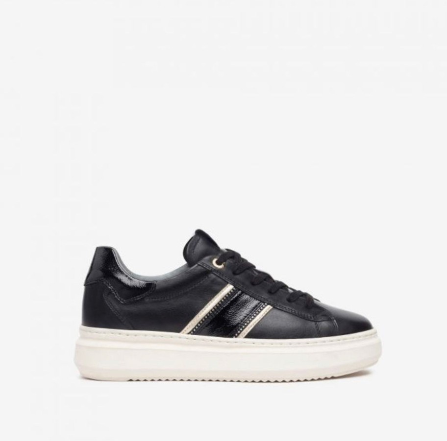 Footwear NeroGiardini | Nerogiardini - L308430D Black Leather Diamonte Trainer