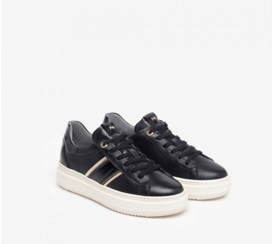 Footwear NeroGiardini | Nerogiardini - L308430D Black Leather Diamonte Trainer