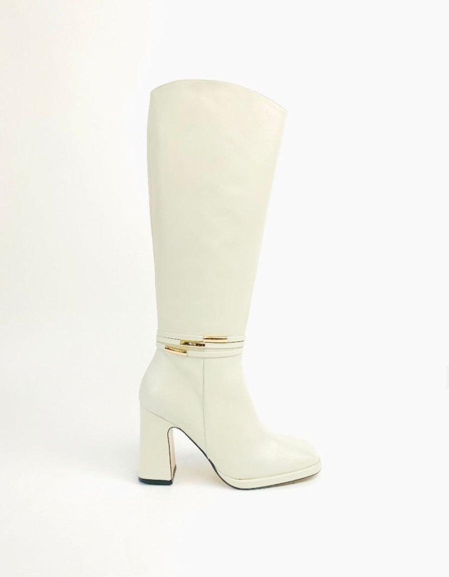 Footwear Lodi | Lodi - Kalima Ivory Knee High Boot