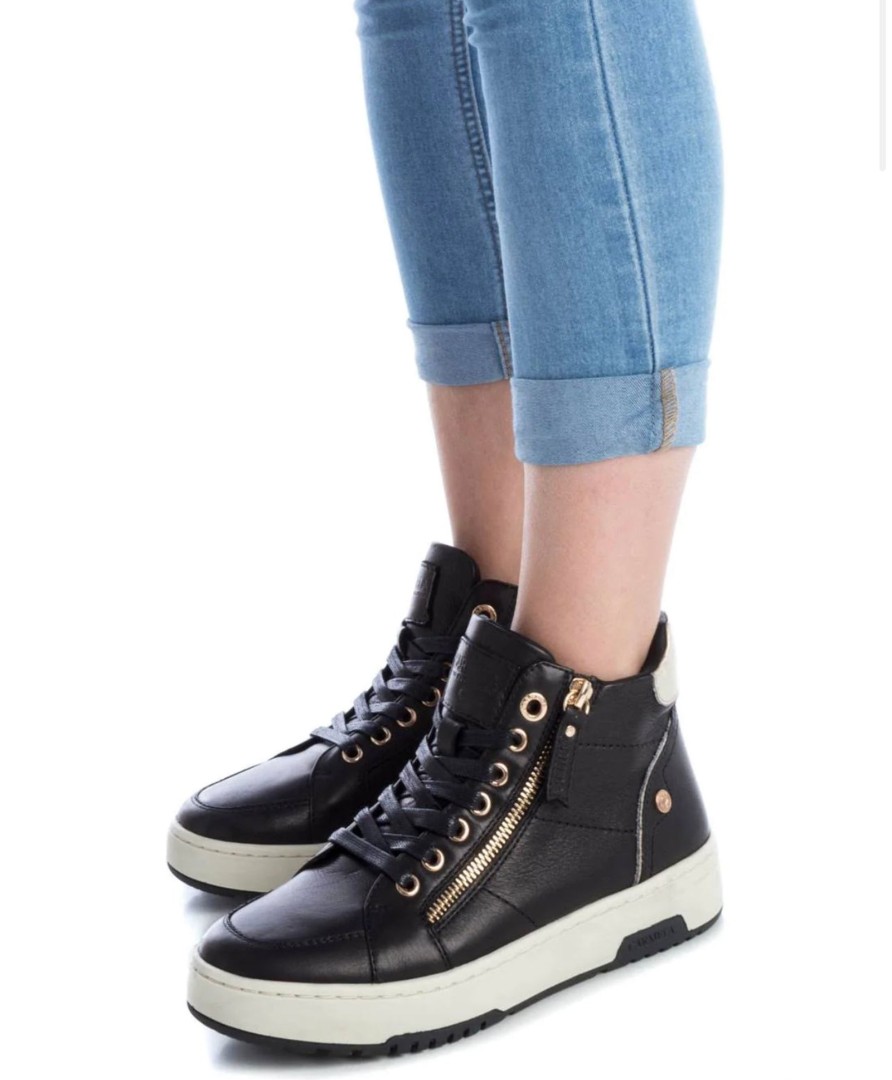 Footwear Carmela | Carmela - 161076 Black Leather Hi Top With A Gold Zip