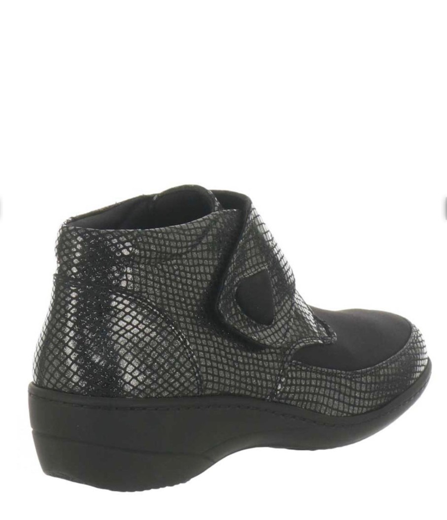 Footwear Softmode Ankle Boots | Softmode - Black, Pewter Stretch Velcro Ankle Boot(Wide Fit)