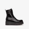 Footwear NeroGiardini Wedge Boots | Nerogiardini - I309092D Black Leather Lace Platform Biker Boot