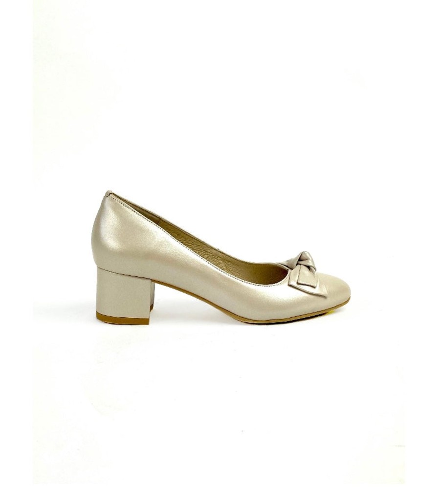 Footwear Rachel's | Rachel'S - Beige Bow Block Heel Court