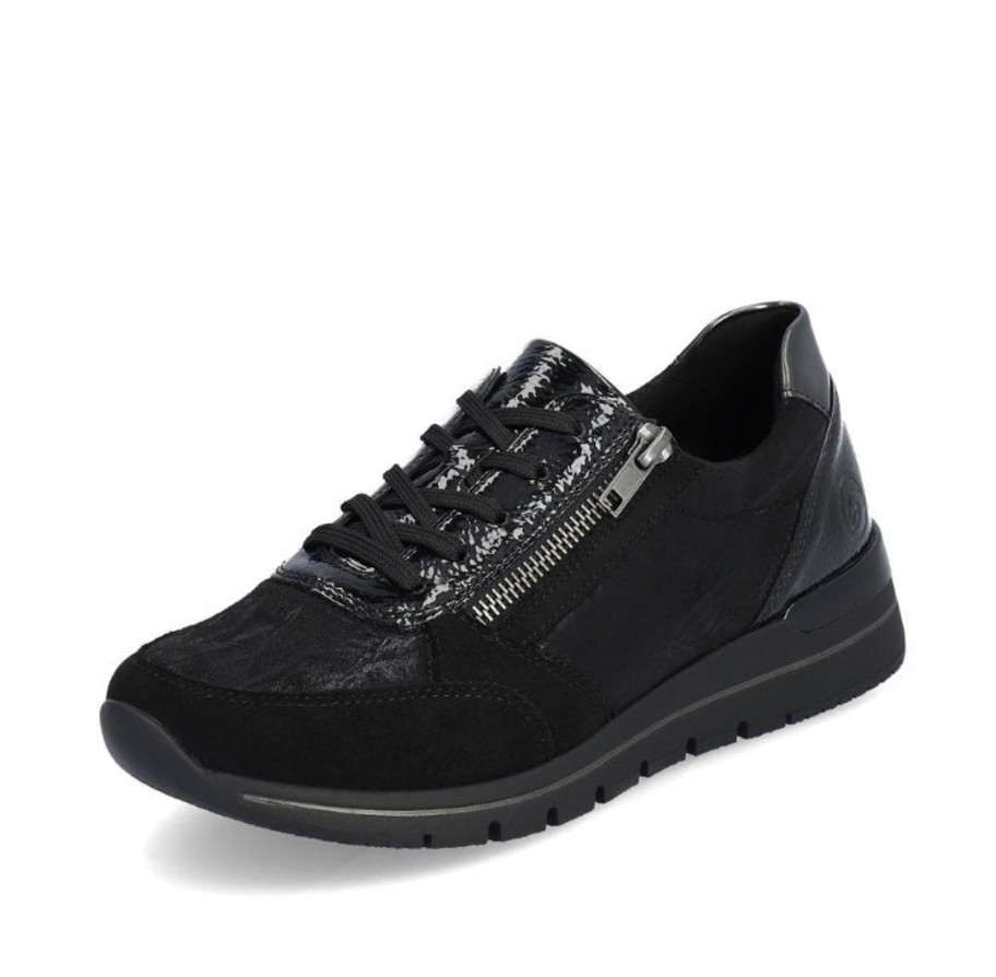 Footwear Remonte | Remonte - R6700 Black Glitz Stretch Trainer