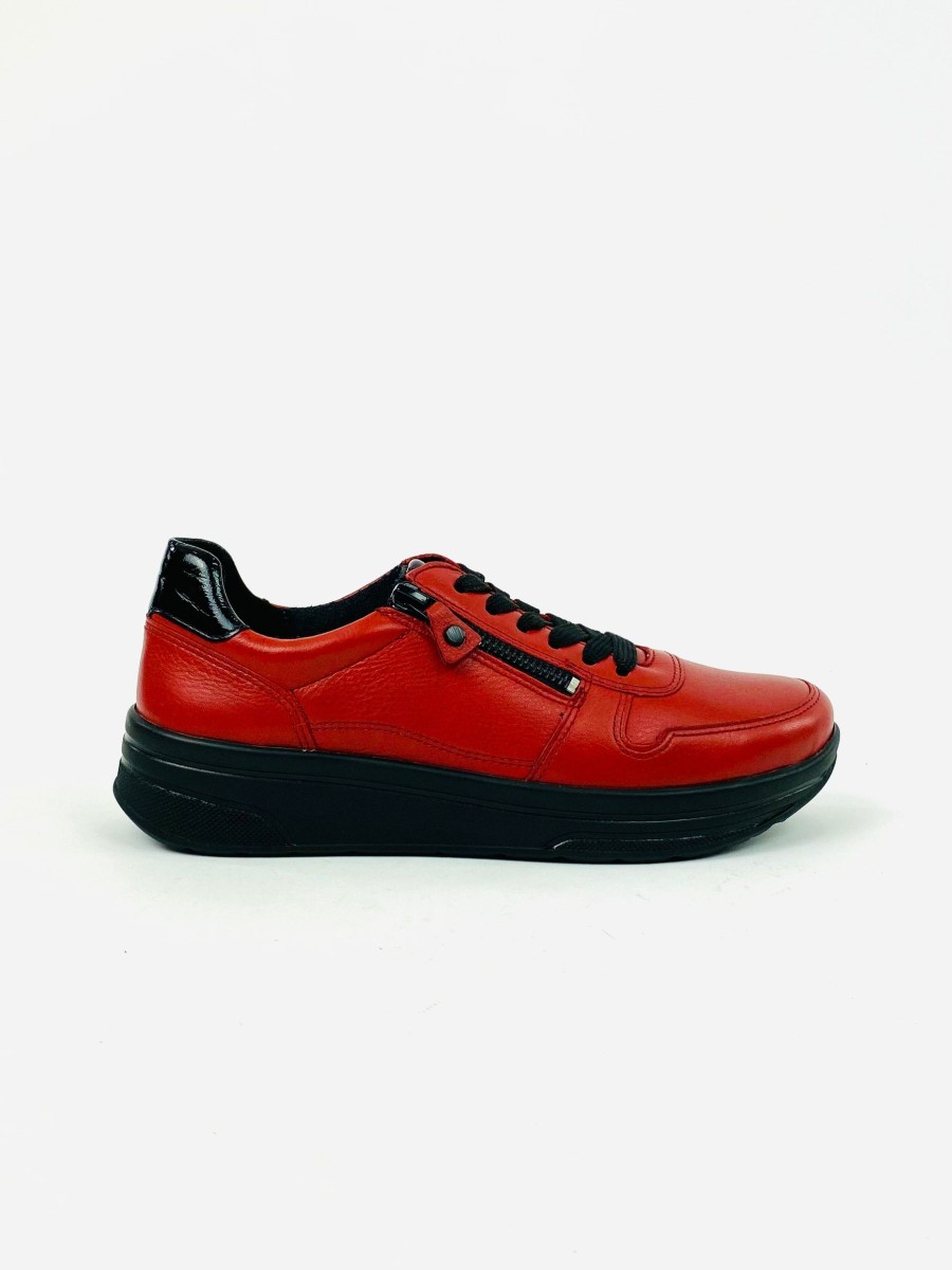 Footwear Ara | Ara - 32440 Red Laced Extra Wide Trainer