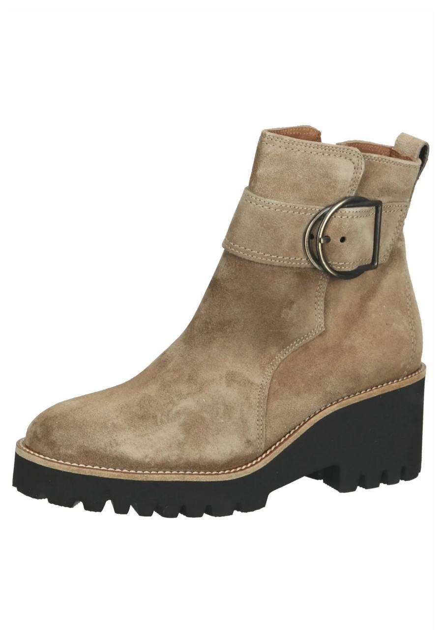 Footwear Paul Green | Paul Green - 9763 Taupe Leather Suede Biker Boot