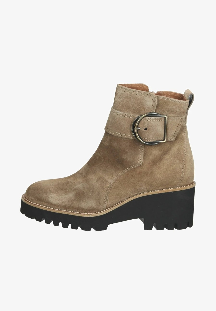 Footwear Paul Green | Paul Green - 9763 Taupe Leather Suede Biker Boot