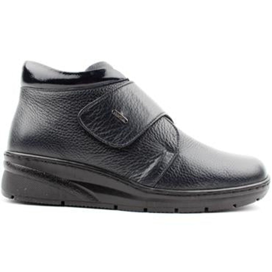 Footwear Softmode Ankle Boots | Softmode- Black Leather Velcro Boot [Extra Wide Fit]