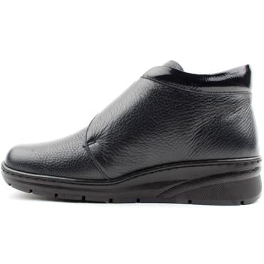 Footwear Softmode Ankle Boots | Softmode- Black Leather Velcro Boot [Extra Wide Fit]