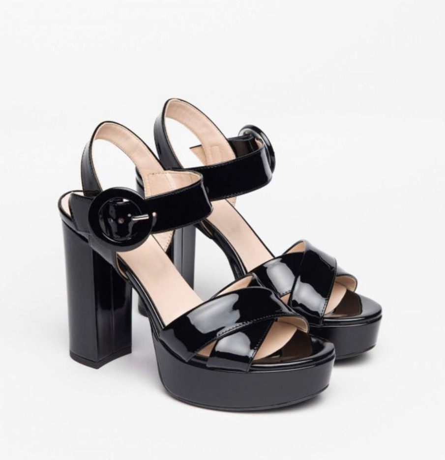 Footwear NeroGiardini | Nerogiardini - Black Patent Platform With A Buckle