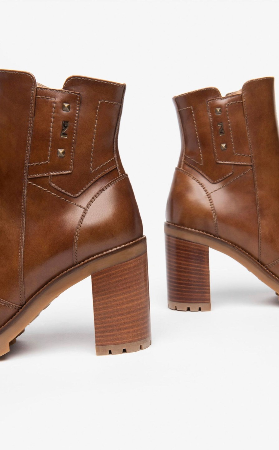 Footwear NeroGiardini | Nerogiardini - I308981D Tan Block Heel Ankle Boot