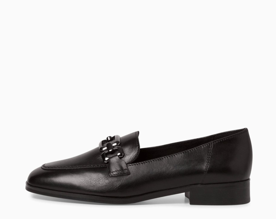 Footwear Tamaris | Tamaris - 24213 Tamaris Black Silver Chain Loafer