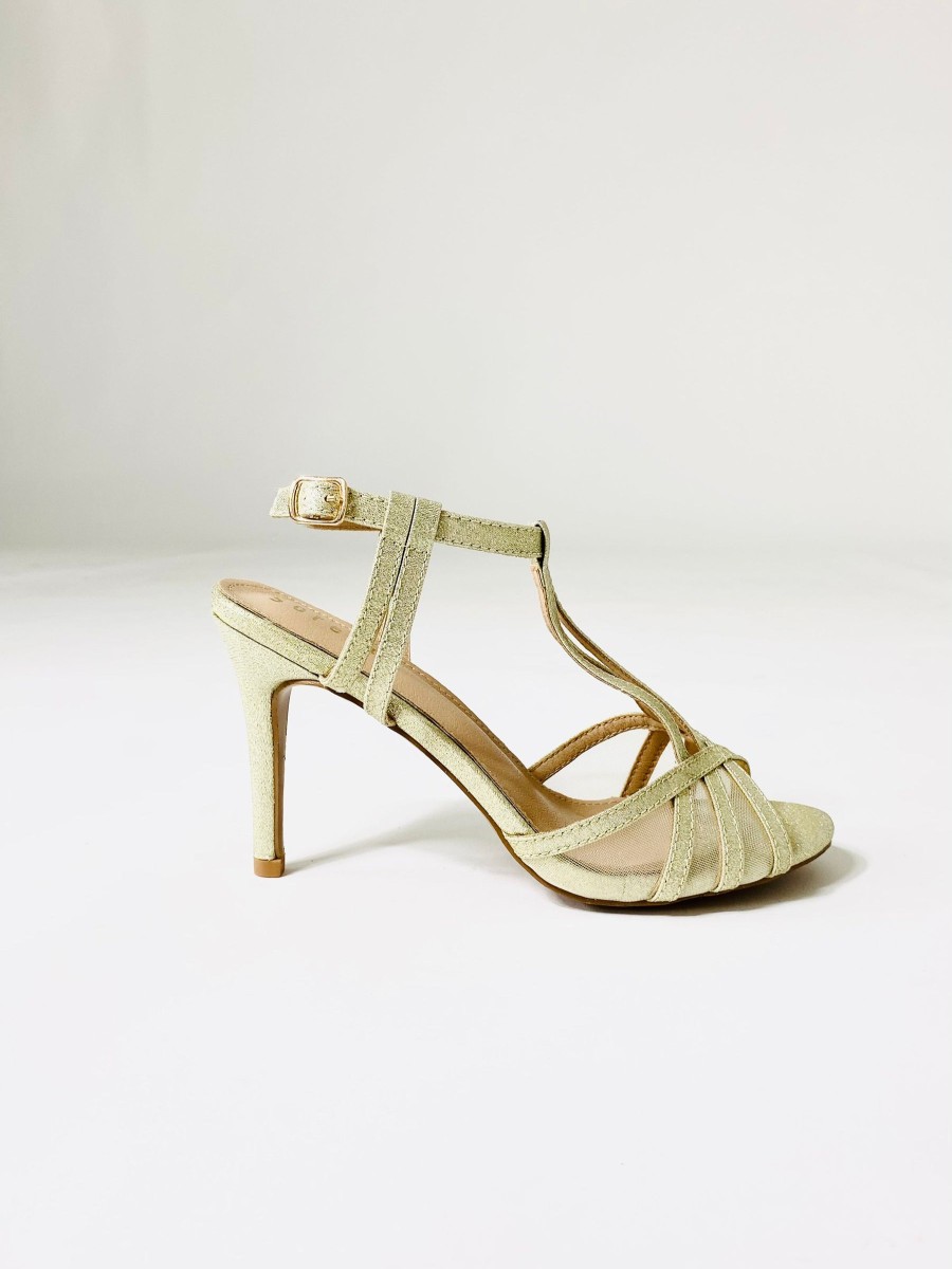 Footwear Sorento | Sorento - Gold Shimmer Heel With Straps