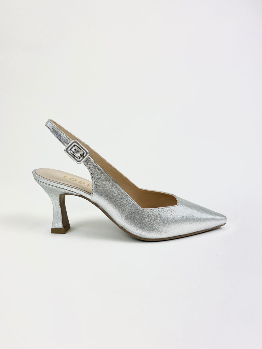 Footwear Lodi | Lodi - Juco Silver Slingback With A Kitten Heel