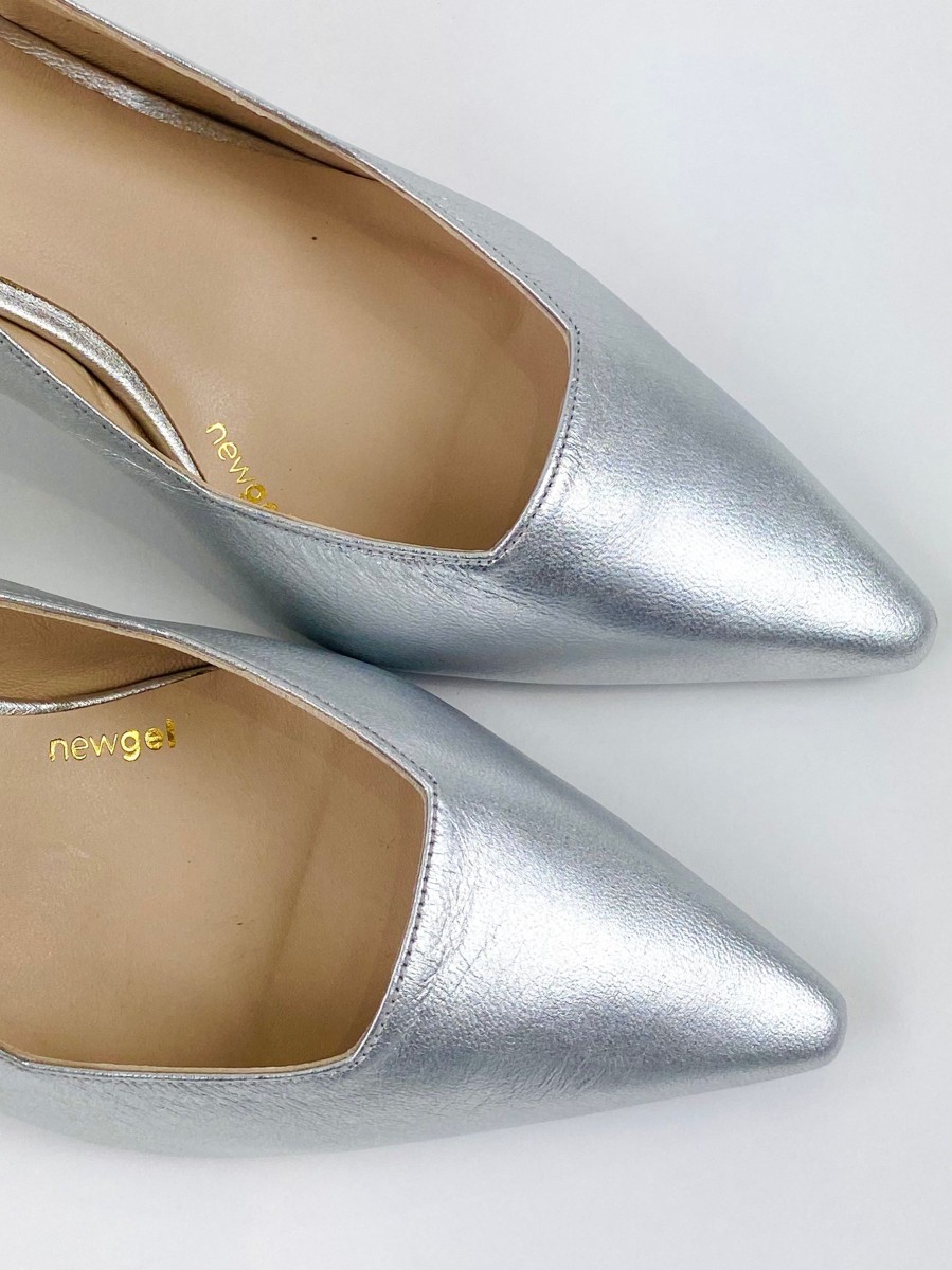 Footwear Lodi | Lodi - Juco Silver Slingback With A Kitten Heel