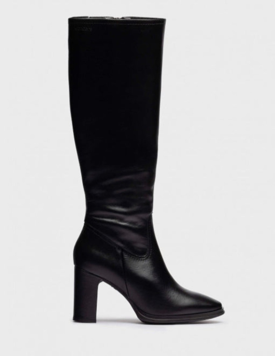 Footwear Wonders | Wonders - M-5106 Black Leather Knee High Boot