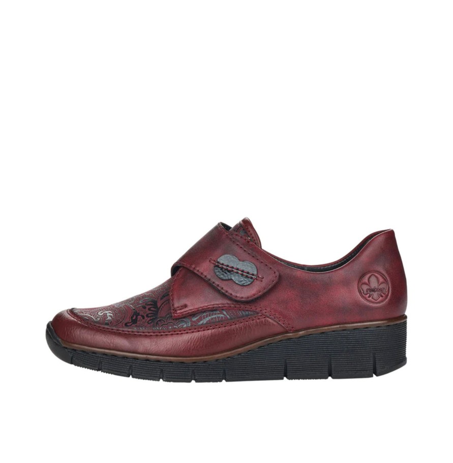 Footwear Rieker | Rieker - 537Co Burgundy Stretch Velcro Shoe