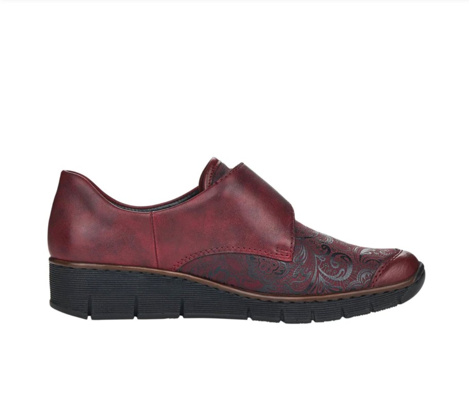 Footwear Rieker | Rieker - 537Co Burgundy Stretch Velcro Shoe