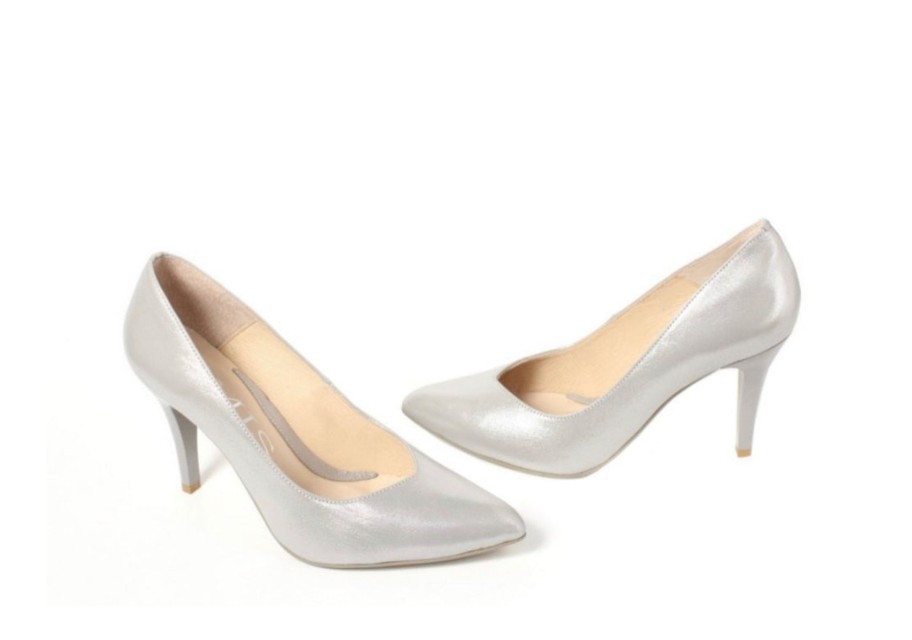 Footwear Emis | Emis - Silver Glitz Leather Court Shoe