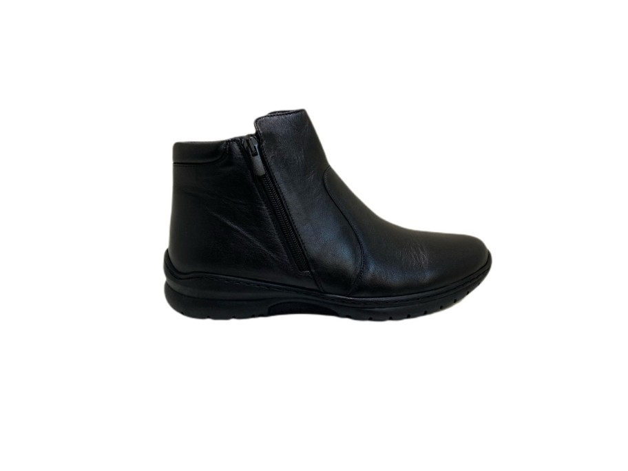 Footwear Softmode | Softmode - Black Leather Ankle Boot With A Double Zip (Wide Fit)