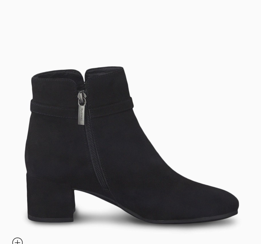 Footwear Tamaris Ankle Boots | Tamaris - 25374 Black Suede Buckle Ankle Boot