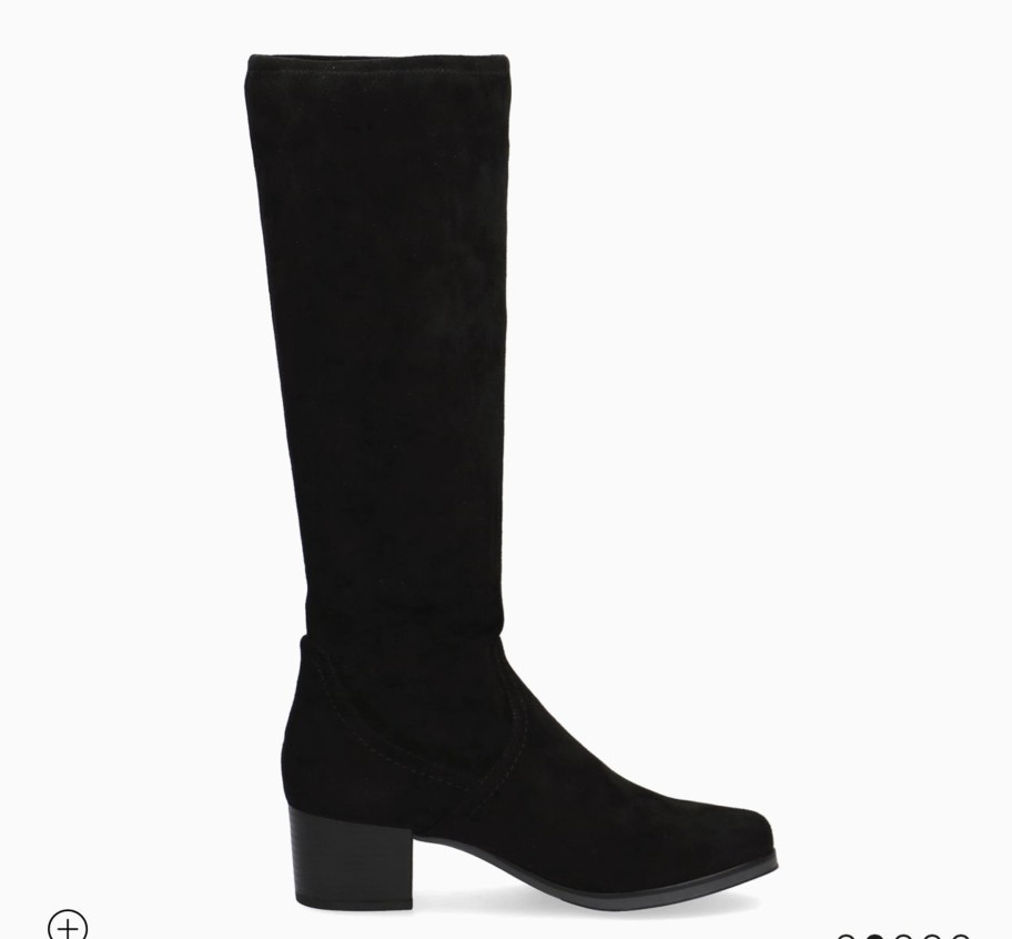 Footwear Caprice Knee High Boots | Caprice - 25506 Black Stretch Boot With A Med Heel