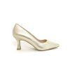 Footwear Lodi | Lodi - Jona Gold Leather Court With A Kitten Heel