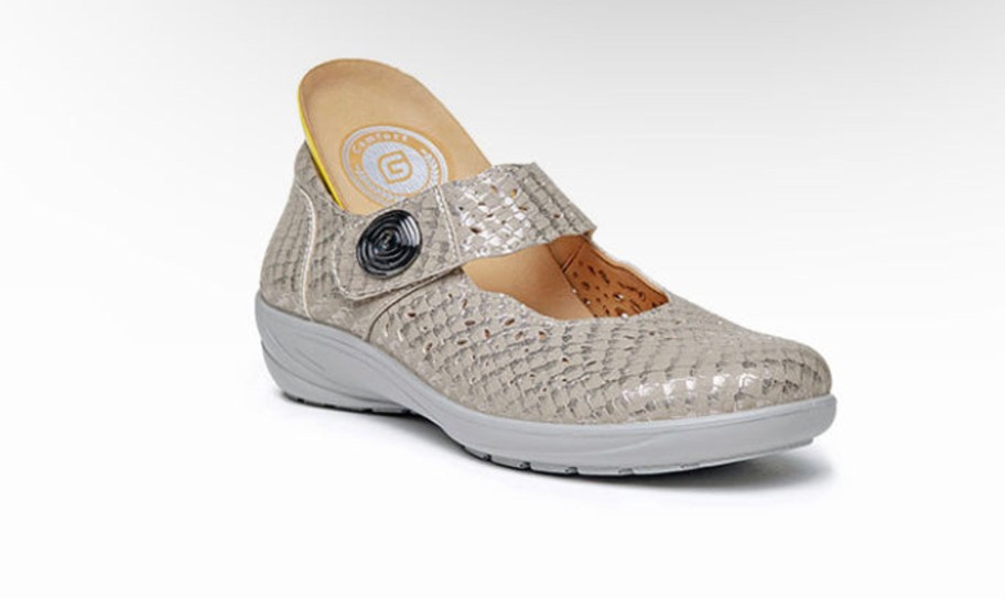 Footwear G Comfort | G Comfort: Gold Snake Velcro Shoe