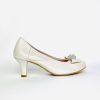 Footwear Le Babe | Le Babe - 3047 Ivory Leather Cluster Court Shoe With A Kitten Heel