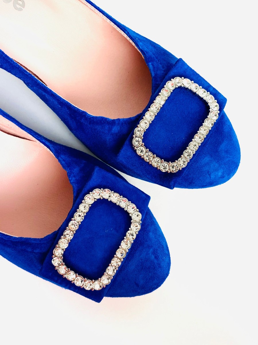 Footwear Le Babe | Le Babe - 3037S3 Blue Diamonte Kitten Heel Court