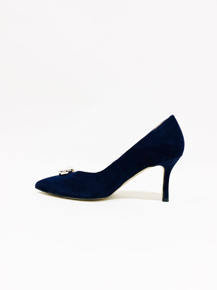 Footwear Rachel's | Rachel'S - Navy Suede Court With A Jewel