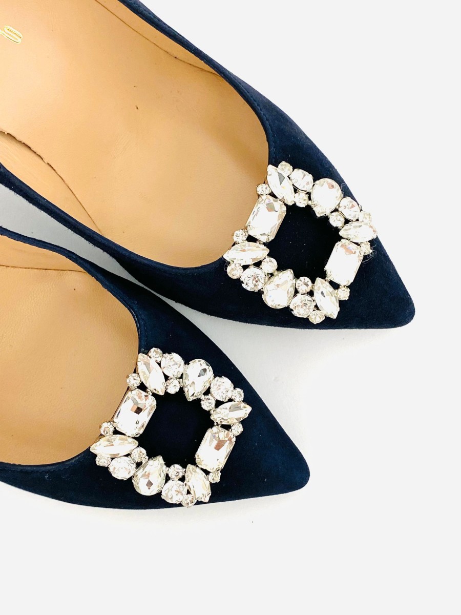 Footwear Rachel's | Rachels - Navy Court Shoe With Embellishment