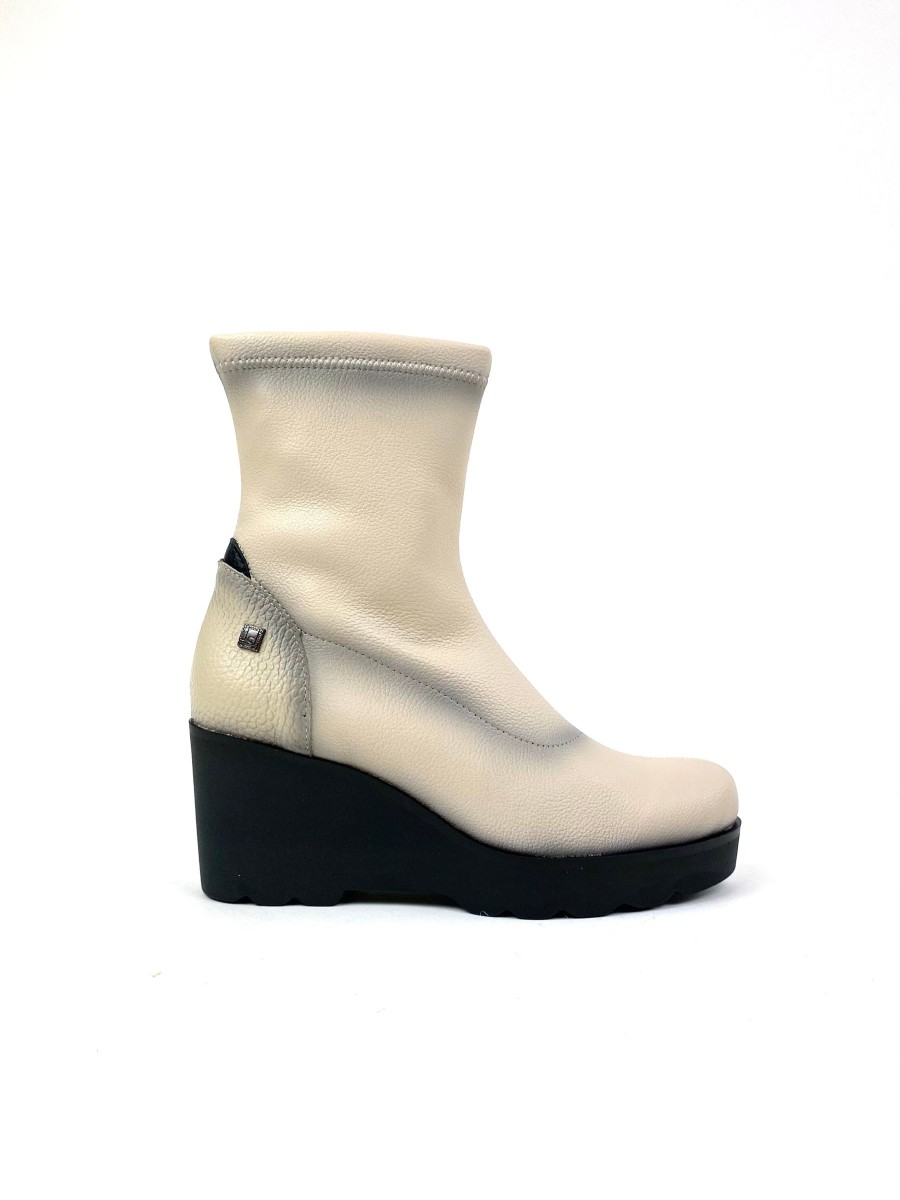 Footwear Jose Saenz Wedge Boots | Jose Saenz - 7226 Cream Wedge Sock Boot